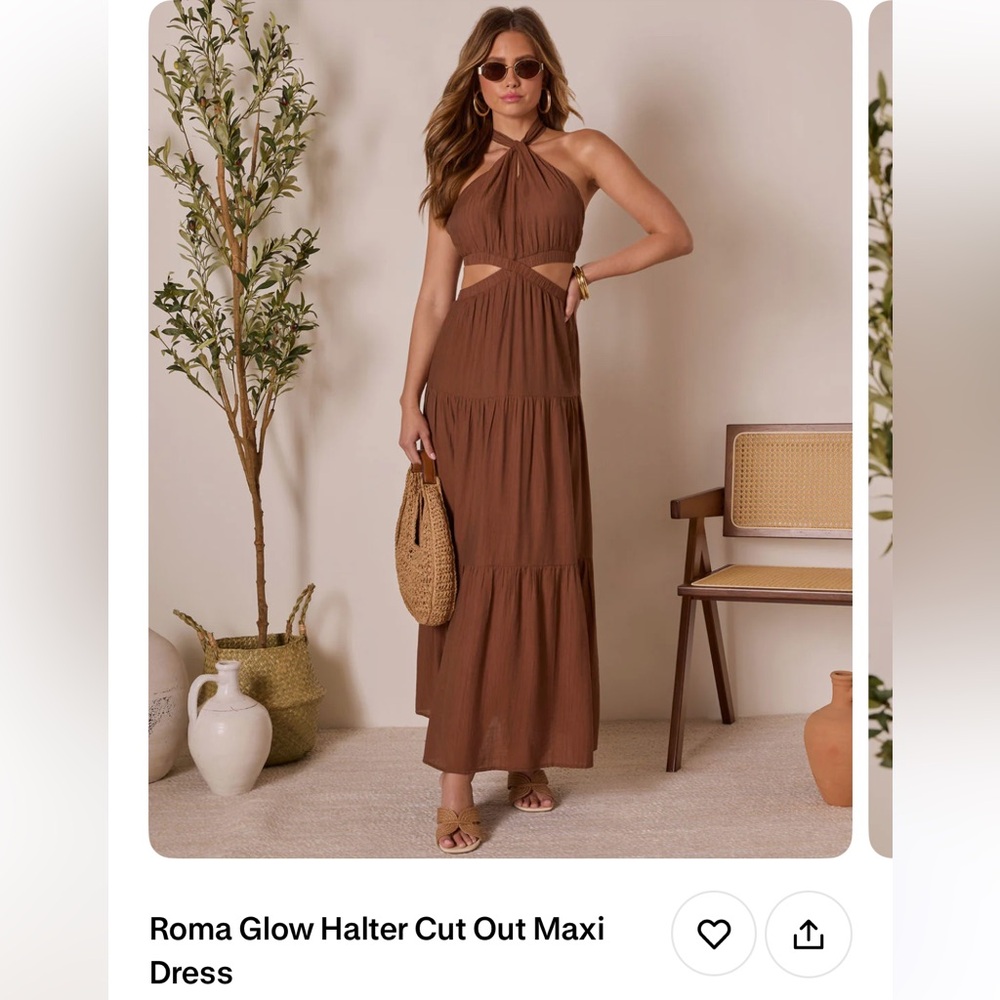 Vici-Brown Halter Cut Out Maxi Dress-MED - Picture 1 of 3